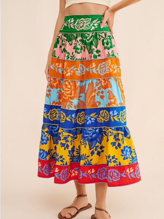 FARM Rio Dresses & Skirts - FARM Rio Multicolor Tiered Floral Maxi Skirt 100% Cotton